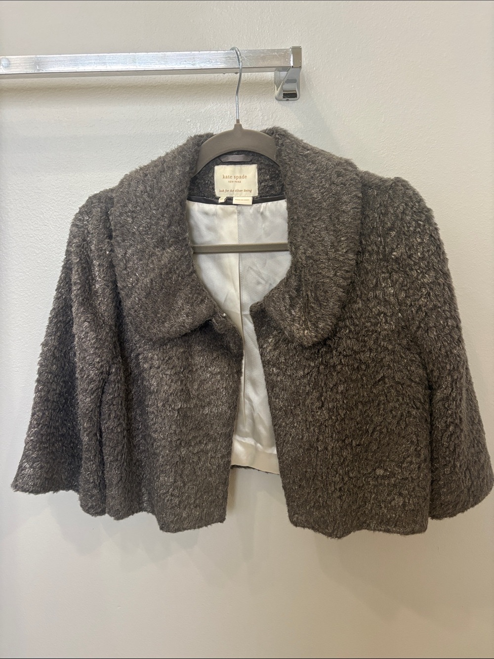 kate spade Textured Bouclé Cropped Cape Jacket in Charcoal